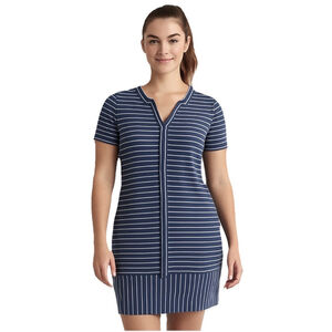 Athleta Striped Split Neck T-Shirt Dress Large Modal Stretch Sporty Casual Beach